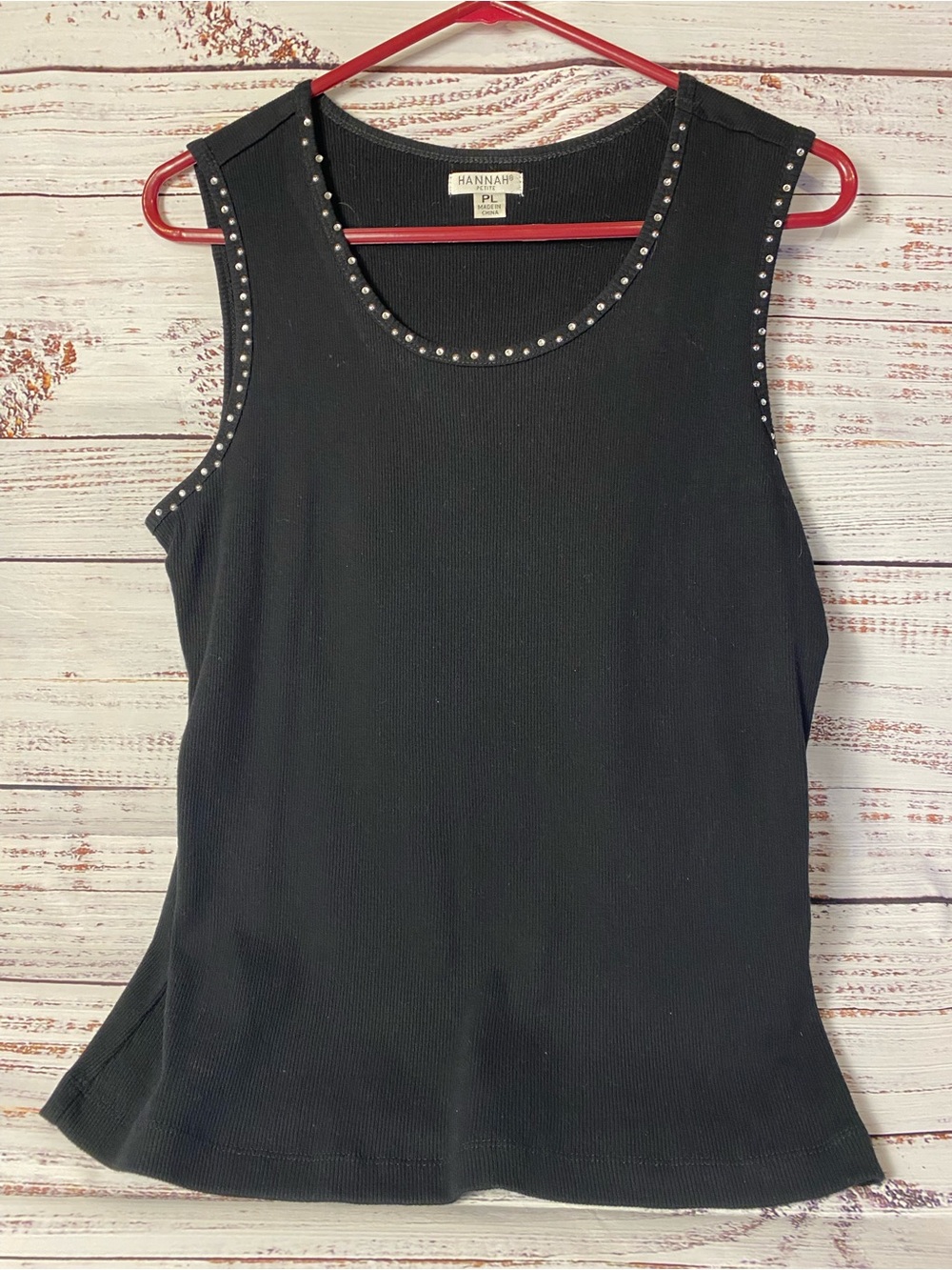 Hannah Black Tank Top with Silver Stud Trim Sz-PL